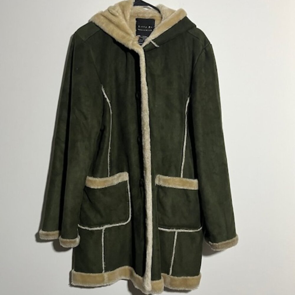 Tally Ho Outerwear Olive Green Faux Fur and Fuax Suade Jacket Size Small